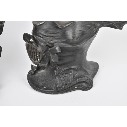 176 - A pair of late 19th century spelter busts by Franz Iffland (German, 1866-1935), modelled as allegori... 