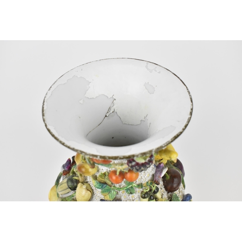 178 - A 19th century French Schneeballen baluster vase, modelled as birds on ramping fruit vines with diff... 