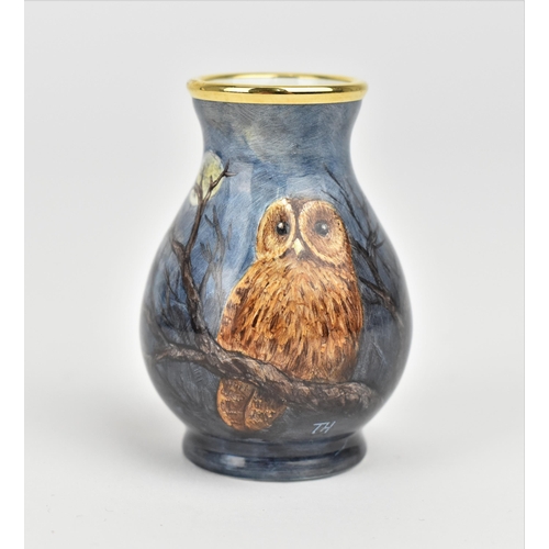 132 - A limited edition Moorcroft enamels Ltd miniature baluster vase by Terry Halloran, in the 'Tawny Owl... 