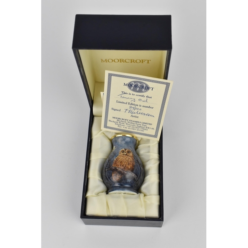 132 - A limited edition Moorcroft enamels Ltd miniature baluster vase by Terry Halloran, in the 'Tawny Owl... 