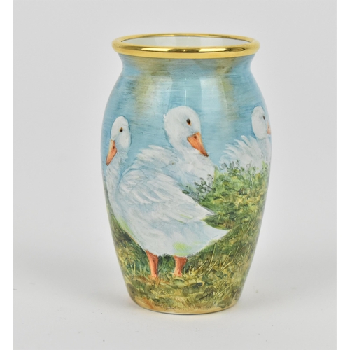 138 - A limited edition Moorcroft enamels Ltd miniature baluster vase by Terry Halloran, in the 'Ducks' pa... 