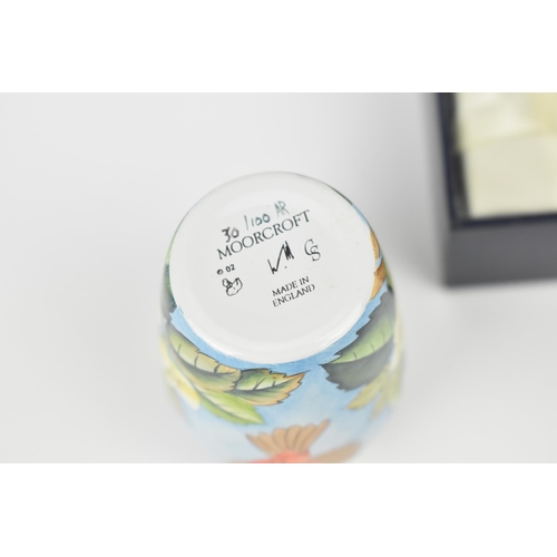 140 - A limited edition Moorcroft Enamels Ltd miniature vase of baluster form, with 'American Red Cardinal... 