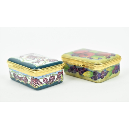146 - Two Moorcroft Enamels Ltd pill boxes with hinged lids, one painted with snakes head fritillaries, ar... 