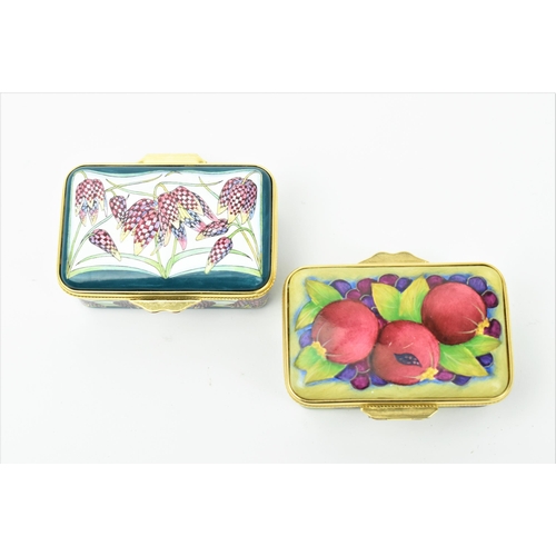 146 - Two Moorcroft Enamels Ltd pill boxes with hinged lids, one painted with snakes head fritillaries, ar... 