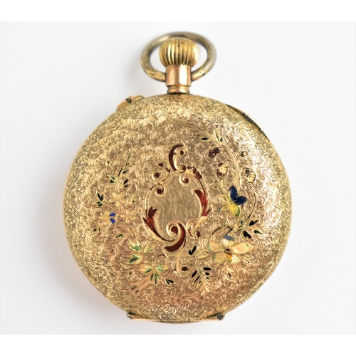 69 - A late 19th/early 20th century ladies manual wind 14k cased fob pocket watch, having a white enamel ... 