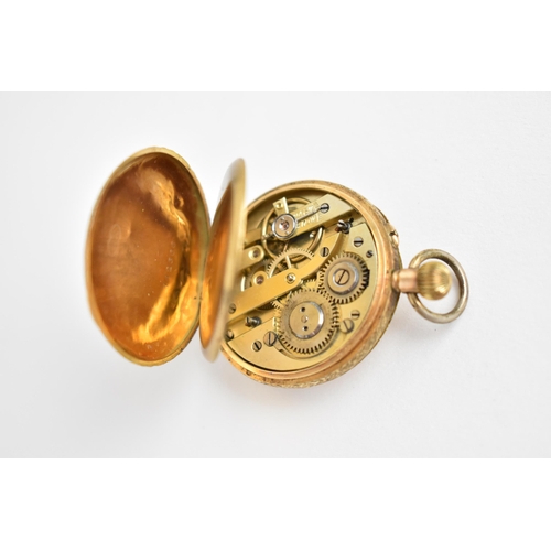 69 - A late 19th/early 20th century ladies manual wind 14k cased fob pocket watch, having a white enamel ... 