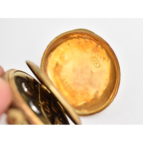 69 - A late 19th/early 20th century ladies manual wind 14k cased fob pocket watch, having a white enamel ... 