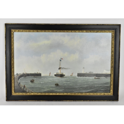 121 - British School, 20th Century
maritime scene of a French ocean liner entering a port, signed 'C Mears... 