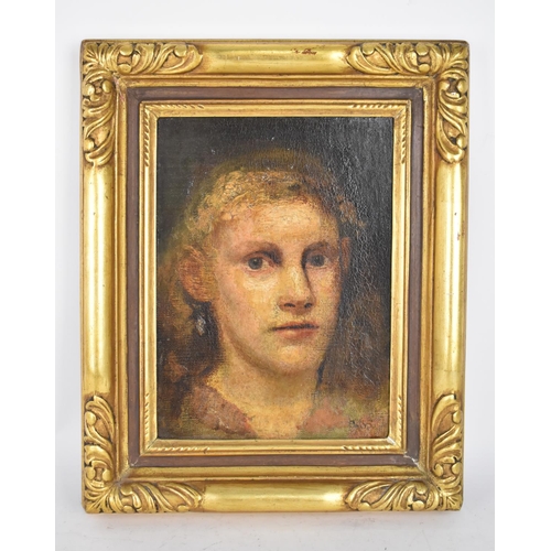 123 - Possibly by Vratislav Nechleba (Russian, 1885-1965)
close up portrait of a boy, against a dark groun... 