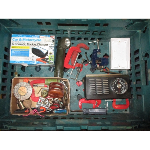 65 - A quantity of hand tools to include box planes, an electric jig-saw, a portable radio and a 12 volt ... 