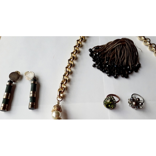 75 - A late 20th Century Trifari gold tone open link chunky necklace with turquoise cabochon pendant and ... 