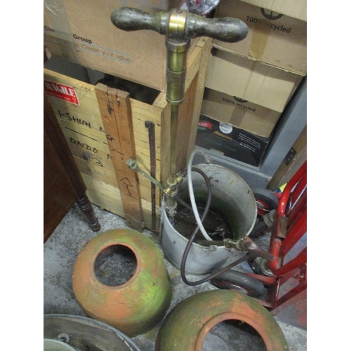 243 - Mixed gardening items to include two terracotta rhubarb forcers, galvanized metal watering can, buck... 