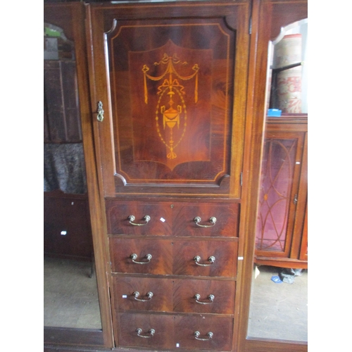 66 - A late Victorian/early Edwardian Sheraton revival triple wardrobe A/F 211cm h x 188.5cm w
Location: ... 