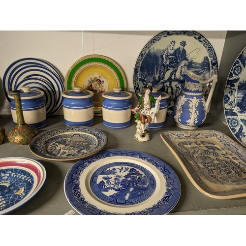 123 - Ceramics to include T G Green storage jars with black backstamps, Doulton Slaters patent vases, Corn... 