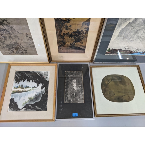 115 - Prints to include six Oriental examples, one limited edition 12/40 with buildings at the foot of mou... 