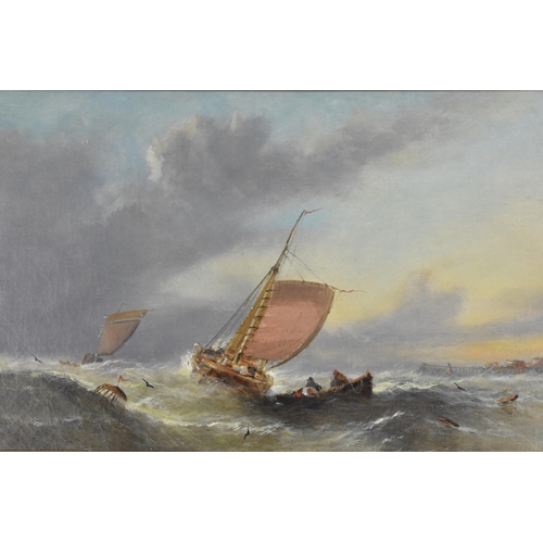 122 - William Callcott Knell (1830-1880) British, fishing boats at sea, with floating remains of shipwreck... 