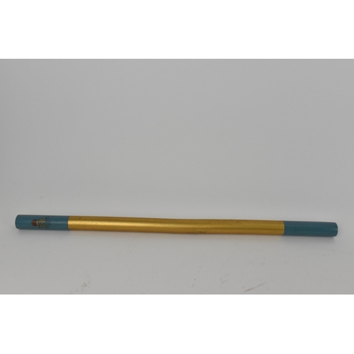 135 - An Elizabeth II staff officer's baton, gold and light-blue painted and relating to the 1953 Coronati... 