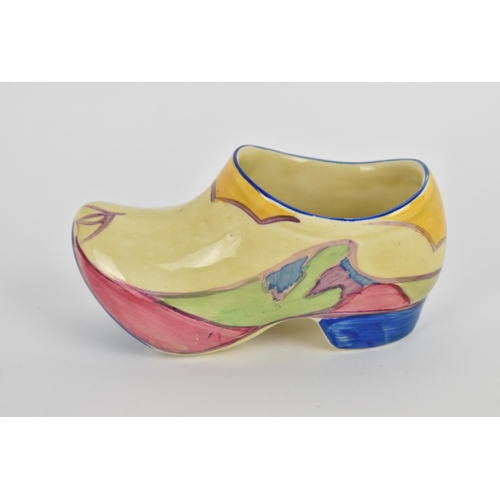 100 - A Clarice Cliff 'Gibraltar' pattern porcelain model of a clog, from the 'Bizarre' collection, the ri... 