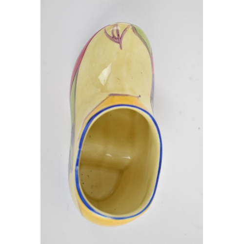 100 - A Clarice Cliff 'Gibraltar' pattern porcelain model of a clog, from the 'Bizarre' collection, the ri... 