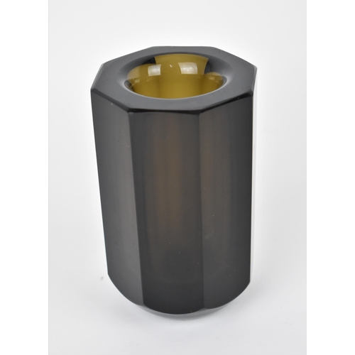 108 - A contemporary Daum glass vase, in smoky quartz with faceted tubular body, the underside with etched... 