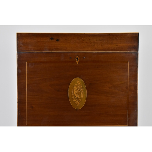 144 - A George III mahogany cellarette, circa 1790, of rectangular form with inlay and box stringing, the ... 