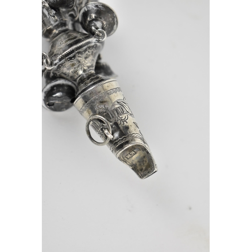 160 - A Georgian or Victorian silver and coral baby rattle, possibly by Edward Mayfield, decorated with ha... 