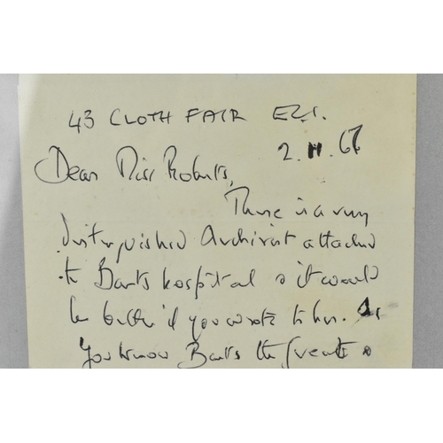 168 - A framed hand written letter by poet and writer John Betjeman (1906-1984) , dated 1966, mentioning a... 