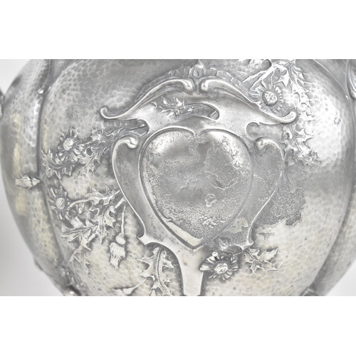 79 - An Art Nouveau Kayserzinn (1862-1925) pewter lidded punch bowl, the lobbed body with heart shaped ca... 