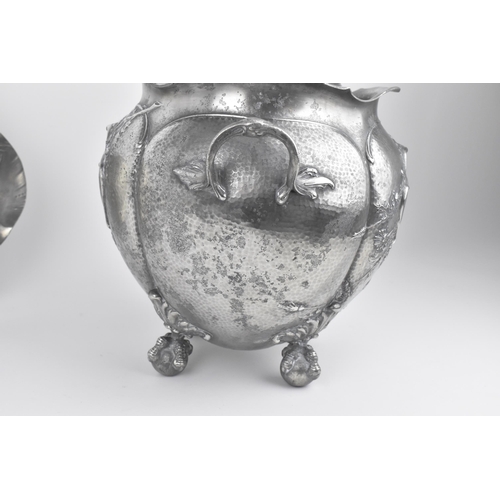 79 - An Art Nouveau Kayserzinn (1862-1925) pewter lidded punch bowl, the lobbed body with heart shaped ca... 