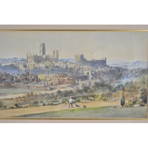 180 - Louise Raynor (1832-1924) - a view of a city with historical building, and a gardener sweeping a pat... 