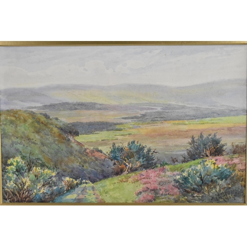 182 - Hilda Mary Sides (b 1871-?) - an extensive landscape with shrubs to the foreground and hills beyond,... 