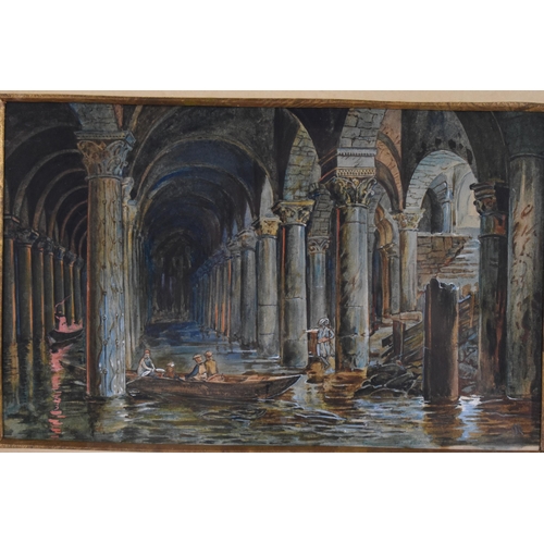 184 - Continental School - late 19th century - 'In the Crypt, Sunken Palace, Istanbul', watercolour, 12.5c... 