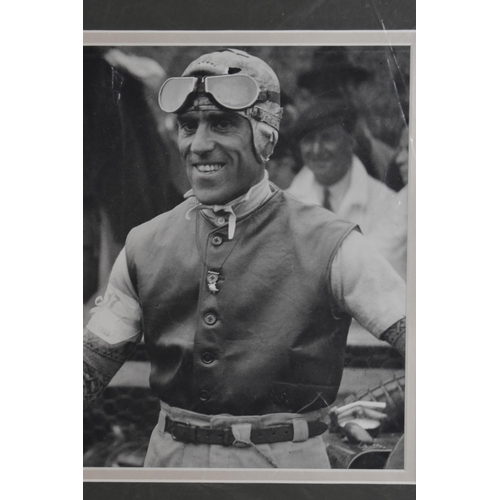 203 - Two reprinted photographs of race car drivers Tazio Nuvolari and Graham Hill, printed by Jarrotts us... 