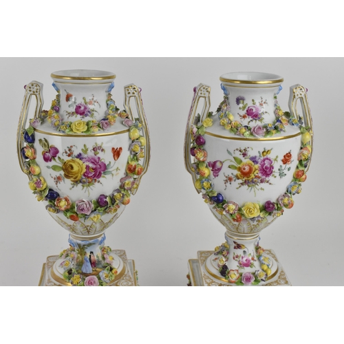 209 - A pair of Carl Thieme painted and encrusted porcelain vases, Potschappel (Dresden), circa 1890, the ... 