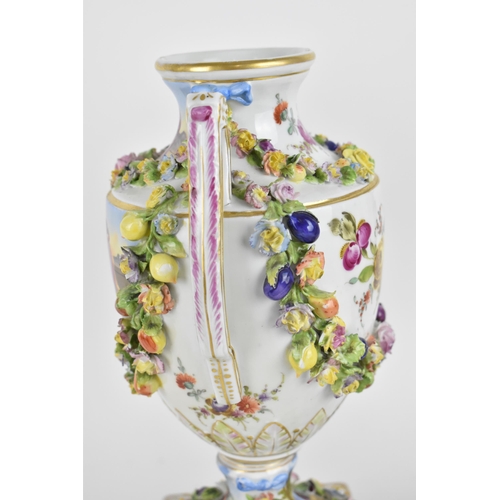 209 - A pair of Carl Thieme painted and encrusted porcelain vases, Potschappel (Dresden), circa 1890, the ... 