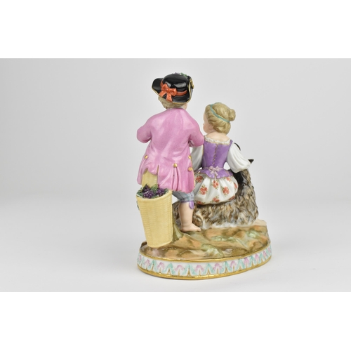 227 - A 19th century Meissen figural group modelled as the allegory of Autumn, the boy playing the pipe, t... 