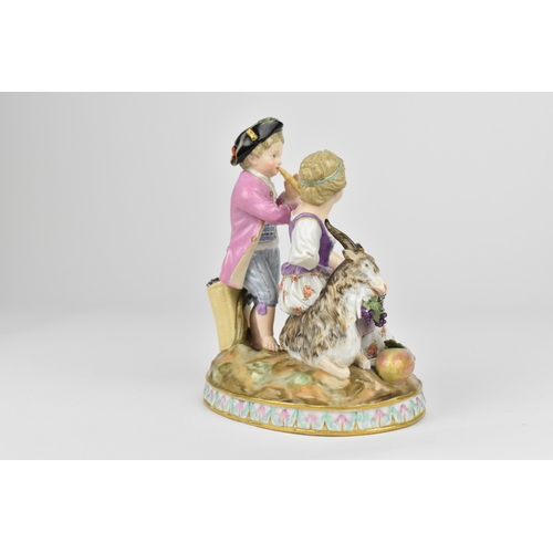 227 - A 19th century Meissen figural group modelled as the allegory of Autumn, the boy playing the pipe, t... 