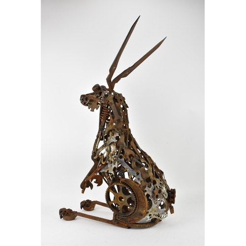 113 - Matt Cobb, Riveting Welds - a sculpture of a rabbit in recycled metal objects to include spanners, c... 