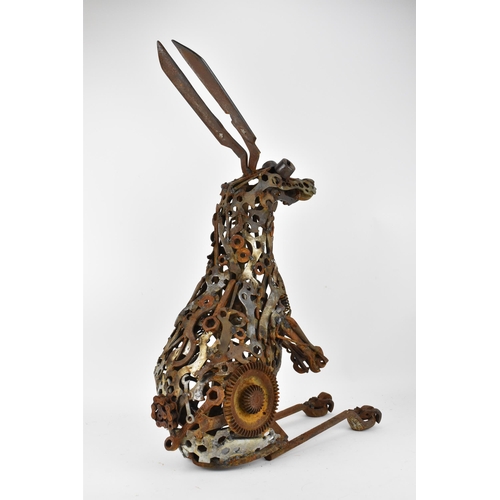 113 - Matt Cobb, Riveting Welds - a sculpture of a rabbit in recycled metal objects to include spanners, c... 