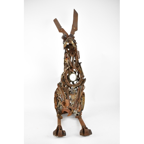 113 - Matt Cobb, Riveting Welds - a sculpture of a rabbit in recycled metal objects to include spanners, c... 