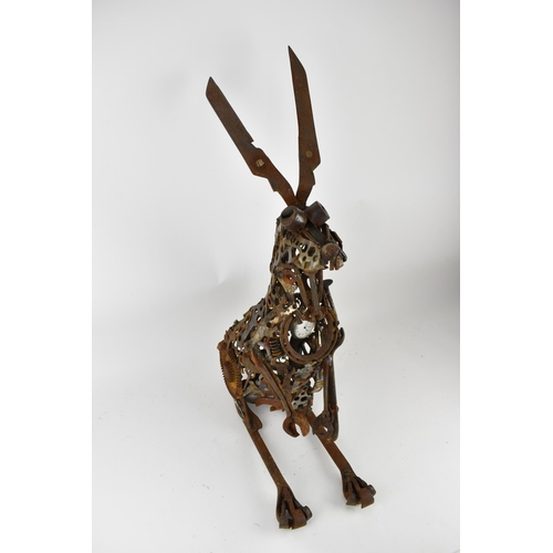 113 - Matt Cobb, Riveting Welds - a sculpture of a rabbit in recycled metal objects to include spanners, c... 