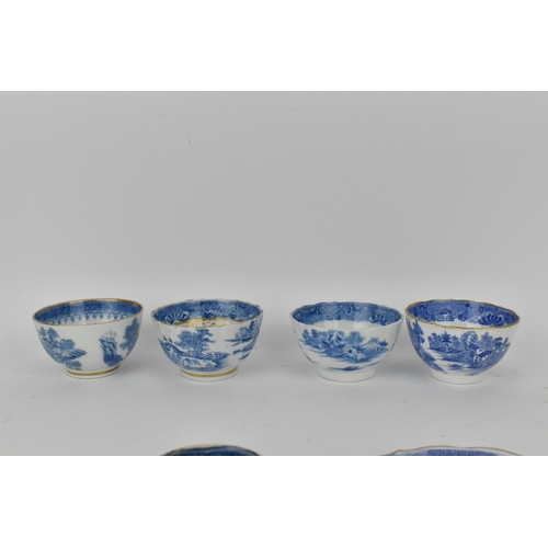 225 - 18th/19th century British blue and white teaware to include three Caughley tea bowls, each decorated... 