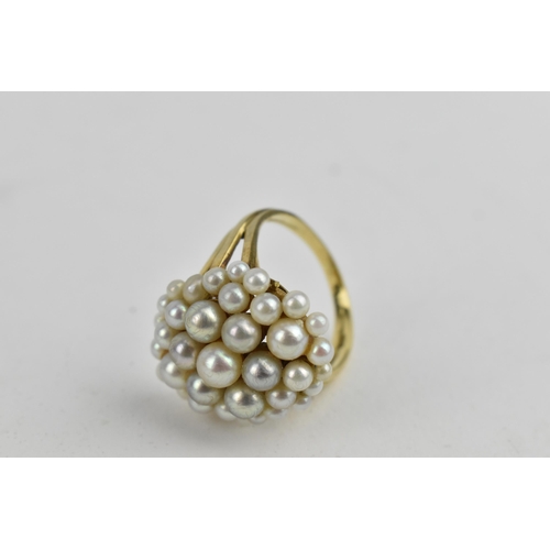 235 - An 18ct yellow gold ring set with numerous graduating pearls, (one deficient), stamped PG LD, size Q... 