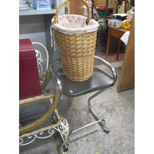 67 - A mixed lot to include two white painted metal garden chairs (without seats), a vintage wooden tobog... 