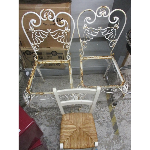 67 - A mixed lot to include two white painted metal garden chairs (without seats), a vintage wooden tobog... 