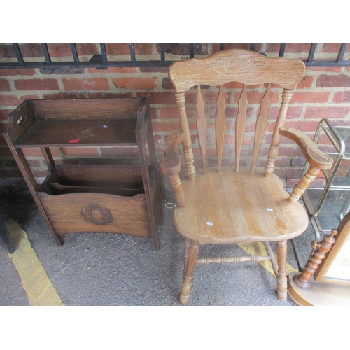 71 - Mixed small furniture to include a Captain's chair, oak book and magazine rack, Victorian mahogany s... 