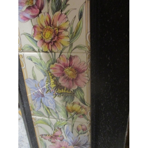 98 - A cast iron fireplace inset with later floral pattern tiles, two tiles damaged 96cm x 96cm
Location:... 