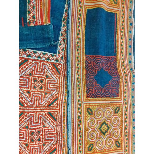 90 - Two 20th Century Tibetan embroidered alter panels, with vibrant Aztec style sections in mainly cross... 