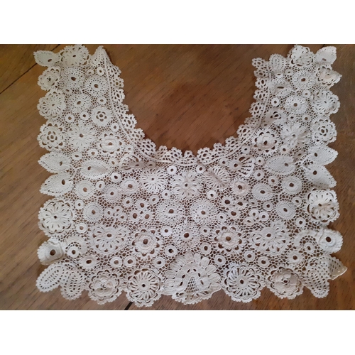 43 - Three examples of 19th Century crotchet lace to include an Irish cream lace collar, a length of inse... 