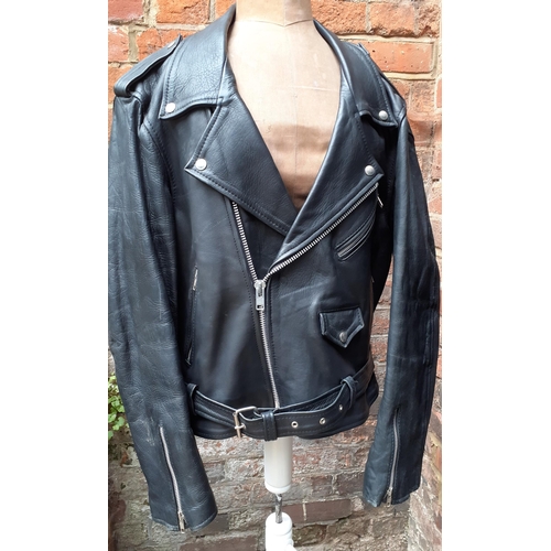 70 - A black leather jacket with hand painted Metallica image to the rear, dated and hand painted 'Metal ... 